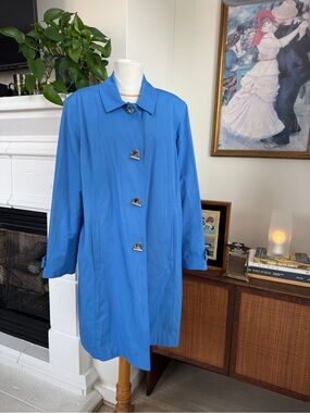 Jones New York Bright Blue Single-Breasted Trench Coat